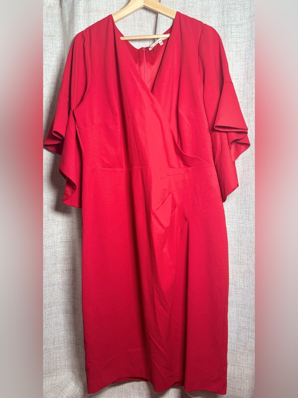 RACHEL Rachel Roy Vibrant Red Midi Dress with Flutter Sleeves